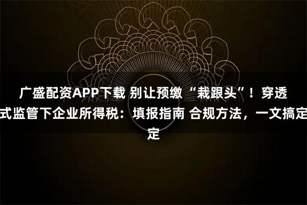 广盛配资APP下载 别让预缴 “栽跟头”！穿透式监管下企业所得税：填报指南 合规方法，一文搞定